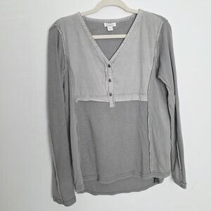 Sundance Gray Waffle Knit V-Neck Long Sleeves Cotton Blend Women Blouse Size XS